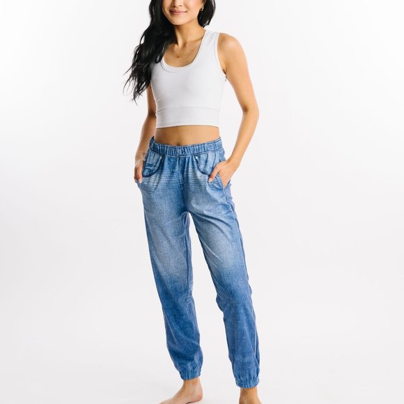 Zyia Distressed Denim Joggers - Picture 4 of 9